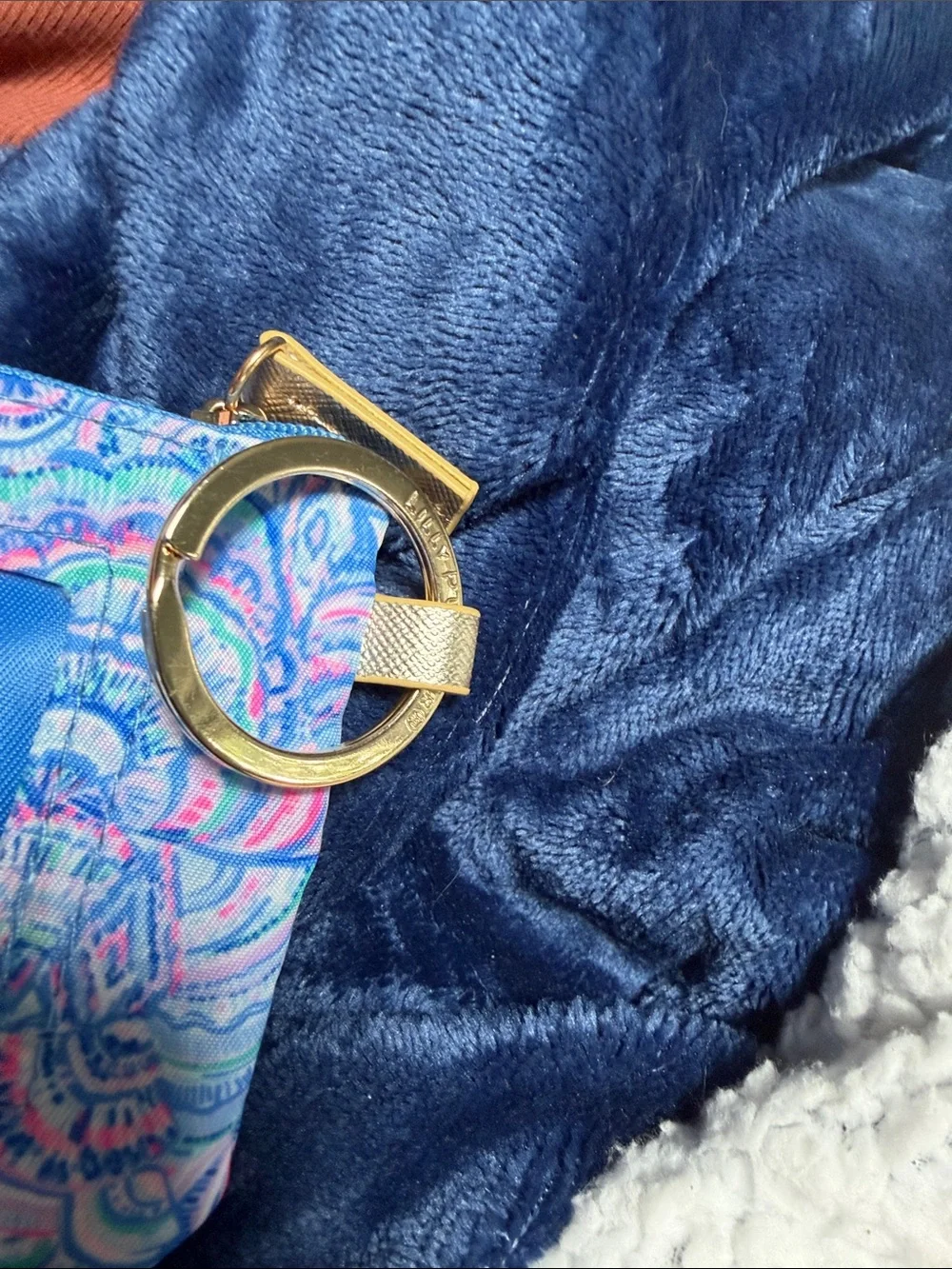 Lilly Pulitzer Blue Multicolor Shell-Print Cosmetic Wristlet with Gold Trim